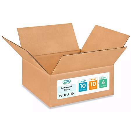 IDL PACKAGING 10L x 10W x 4H Corrugated Boxes for Shipping or Moving, Heavy Duty, 10PK B-10104-10